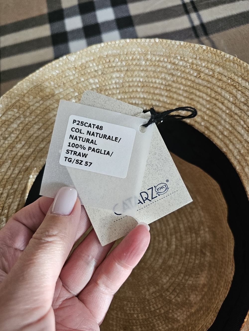 Straw Bucket Hat with Leather Patch - Natural - Picture 6 of 7